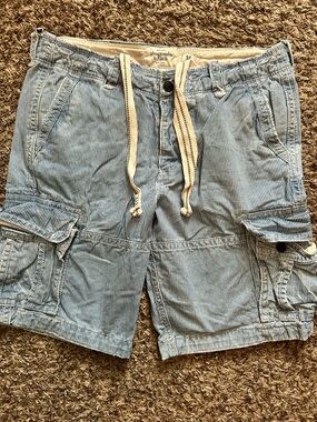 Abercrombie & Fitch Light Blue Pinstripe Cargo Shorts